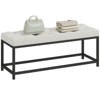 HOMCOM Banco Pie de Cama Tapizado en Terciopelo Diseño Capitoné Base de Metal para Dormitorio Entrada Salón Crema(m-10)