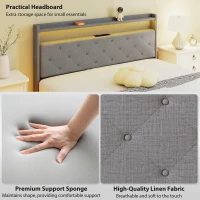 HOMCOM Floating Bed Frame, Upholstered 5ft King Size Bed, Platform Bed with RGB LED Lights and Charging Station, Grey(m-7)