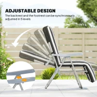 Outsunny Set of 2 Foldable Patio Sun Lounger with Adjustable Backrest and Cushion, Grey and White(m-4)