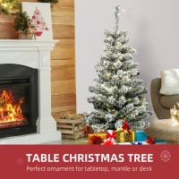 HOMCOM Mini-choinka Ø40x90 cm, sztuczny śnieg, 60 LEDów, ognioodporna, plastik, Zielony/Biały(m-6)