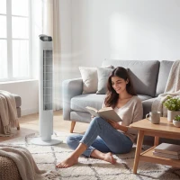 HOMCOM Tower Fan with WiFi App Control Standing Floor Cooling Fan Remote Control 101.8 cm White(m-2)