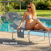 Outsunny Conjunto de 2 Espreguiçadeiras Dobráveis com Dossel 360° Encosto 5 Posições Orifício Facial 188x56x27 cm Cinza Escuro(m-8)