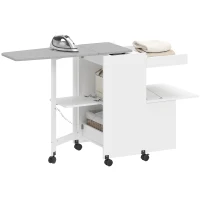 HOMCOM Bügelmöbel, klappbares Bügelbrett auf Rollen mit Drucköffnungstüren, Soft-Close-Scharniere, weiß(m-8)