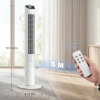 HOMCOM Tower Fan with WiFi App Control Standing Floor Cooling Fan Remote Control 101.8 cm White(m-3)
