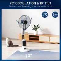 HOMCOM Pedestal Fan with Water Mist Spray 3 Speeds 2.8L Water Tank, White(m-5)