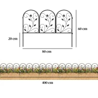 Outsunny Gard de grădină din metal 80 x 60 cm, set grilaj decorativ cu suport pentru grădină, paturi cu flori, barieră pentru animale, Negru(m-3)