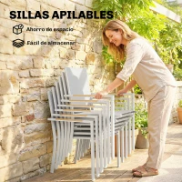 Outsunny Conjunto de Mesa y Sillas Jardín con Mesa de Plástico PSPC y 6 Sillas Apilables Transpirables para Terraza Patio Blanco(m-5)