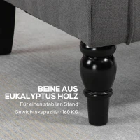 HOMCOM Elegante Oorfauteuil, Dik Gepolsterd, Afneembare Hoes, 74 x 86 x 102 cm, grijs+zwart(m-7)