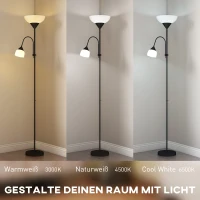 HOMCOM Uplighter, moeder-en-kind staande lamp, hoge lamp met 3 kleurtemperaturen en flexibele zwanenhals, zwart(m-4)