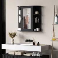 HOMCOM Specchiera Bagno con 6 Ripiani Aperti e 2 Chiusi, in Legno e Vetro, 66x17x63 cm, Nero(m-7)