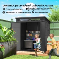 Outsunny Magazie de Grădină 2.89m² din PP și Aluminiu cu Podea, Depozit Grădină cu Uși Duble cu Încuietoare, Aerisiri, 3 Ferestre, Acoperiș Înclinat, Mănuși, Gri Închis(m-8)