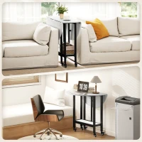 HOMCOM Folding Dining Table, Drop Leaf Table with Open Shelf, Rolling Kitchen Table for Dining Room, Small Spaces, White Marble(m-9)