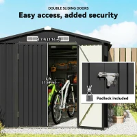 Outsunny 12 x 8 ft Garden Shed, Outdoor Storage Shed with 4 Vents and Lockable Double Doors, Dark Grey(m-7)