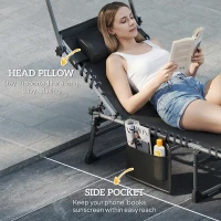 Outsunny Folding Sun Lounger with Canopy, Reclining Sunbed with Cushion, Side Pocket, Carrying Handle, Light Grey(m-9)