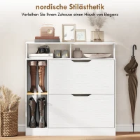 HOMCOM Schoenenkast met 2 Klappen Schoenenrek met Verstelbare Tussenschotten, Open Rekken voor 12 Paar Schoenen 89 x 25 x 92 cm Wit(m-7)