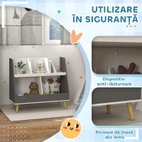 HOMCOM Comodă pentru depozitarea jucăriilor pentru copii cu 2 niveluri și 5 compartimente din lemn, 80x34x79cm, gri(m-6)