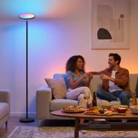 HOMCOM Uplighter Floor Lamp with Tuya App and Music Sync, Standing Lamp with Adjustable Head for Living Room Bedroom, Black(m-2)