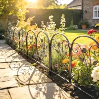 Outsunny Cerca de Jardim em Metal 80 x 60 cm - Conjunto Decorativo de Grade com Base para Jardim, Canteiros de Flores, Barreira para Animais, Preto(m-2)