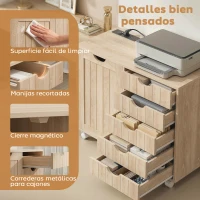 HOMCOM Mueble para Impresora con Estación de Carga y Ruedas 5 Cajones Puertos USB Estante Ajustable Natural(m-8)