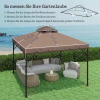 Outsunny Ersatzdach für Pavillon 3x3m Wasserabweisend Pavillondach mit Doppeldach Wasserablauflöchern Khaki(m-3)