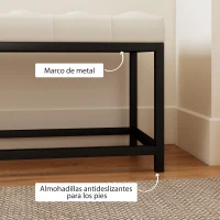 HOMCOM Banco Pie de Cama Tapizado en Terciopelo Diseño Capitoné Base de Metal para Dormitorio Entrada Salón Crema(m-5)