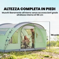 Outsunny Tenda da Campeggio per 4 Persone Multi-Stanza, con Finestre e Veranda, Verde(m-5)