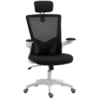 HOMCOM Scaun de birou ergonomic, fotoliu de birou, brațe rabatabile, suport lombar, tetieră, 60x63x120cm, negru(m-8)