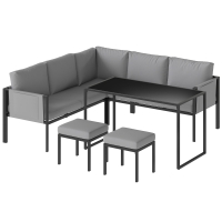 Outsunny Gartenlounge Ecksofa Außen 6-teilig Polster 10cm Hoher Tisch und 2 Fußhocker Grau