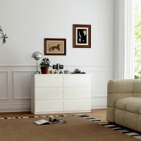 HOMCOM Cómoda Dormitorio con 6 Cajones Cajonera para Salón Oficina Estilo Moderno 112x34x75 cm Blanco Brillo(m-8)