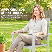 Outsunny Conjunto de Mesa y Sillas Jardín con Mesa de Plástico PSPC y 6 Sillas Apilables Transpirables para Terraza Patio Blanco(m-6)