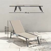 Outsunny Sun Loungers Set of 2 with Side Tray Table, Garden Recliners with 5-Position Adjustable Backrest, 2 Wheels, Khaki(m-3)