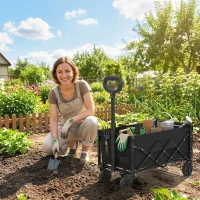 Outsunny Bolderkar 80L Opvouwbare Handkar Tuinkar Transportkar met Telescoopgreep Achterklep Bekerhouders(m-9)