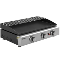Outsunny Gasbarbecue 7,5 KW Draagbare Tafelbarbecue met 3 Branders Keramische Coating Grillrooster Warmhoudrek