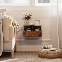 HOMCOM Set di 2 Comodini Sospesi con Cassetto e Mensola Aperta, 35x32x22.5 cm, Marrone Rustico(m-8)