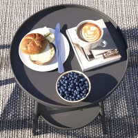 Outsunny Bijzettafel tuin tweelaags tuintafel met verhoogde randen ronde balkontafel Ø32 x 51H cm(m-8)