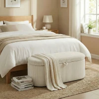 HOMCOM Pouf contenitore in cord con seduta imbottita, 105x51x49 cm, Beige(m-2)