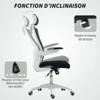 HOMCOM Ergonomischer Bürostuhl, Bürosessel, klappbare Armlehnen, Lendenstütze, Kopfstütze, 60x63x120cm, schwarz(m-4)