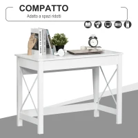 HOMCOM Scrivania porta PC dal Design Moderno e Minimal, in Legno e Acciaio, 105x50x76 cm, Bianco(m-4)