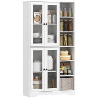 HOMCOM Keukenkast met glazen deuren, planken, open vakken, 172 cm hoog, MDF, Wit