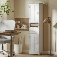 kleankin Columna de Baño con 2 Puertas 1 Cajón Estante Abierto y 2 Armarios con Estante Ajustable 40x30x164 cm Blanco(m-8)