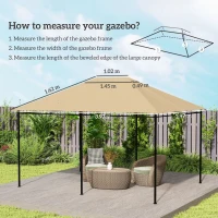 Outsunny 3 x 4m Gazebo Canopy Replacement Cover, Gazebo Roof Replacement (TOP COVER ONLY), Khaki(m-3)