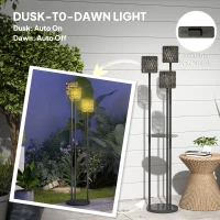 Outsunny Boho Rattan Floor Lamp, 3-Lights Rattan Lamp with Shelf, Freestanding Solar Garden Light with Auto On/Off Lights, Grey(m-6)