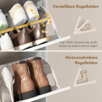 HOMCOM Smalle Schoenenkast met 3 Klepvakken, Verstelbare Planken en Open Vak, Ruimte voor 12-18 Paar, Wit(m-6)