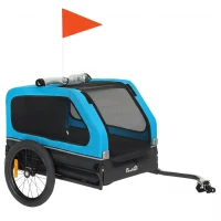 PawHut Dog Bike Trailer with Flip-Down Ramp Tailgate, Quick Release Frame, Universal Bicycle Coupler, Reflectors, Blue(m-1)