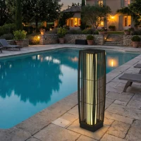 Outsunny Solar Rattan Floor Lamp, Outdoor Garden Lantern with Auto On/Off LED Lights, IP44 for Patio, Terrace, Dark Grey(m-9)