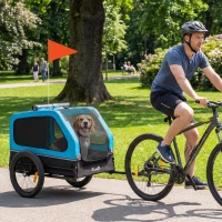 PawHut Dog Bike Trailer with Flip-Down Ramp Tailgate, Quick Release Frame, Universal Bicycle Coupler, Reflectors, Blue(m-2)