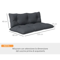 Outsunny Set 2 Pezzi Cuscini da Giardino per Divani e Pallet in Poliestere con Imbottitura Spessa, Grigio Carbone(m-3)