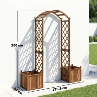 Outsunny Wooden Garden Arch with 2 Planter Boxes, Outdoor Rose Arch Trellis for Climbing Vines, Carbonised(m-3)