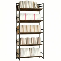 HOMCOM Bookshelf 5-Tier Metal Frame Room Divider Bookcase Storage Shelves for Living Room Rustic Brown(m-11)