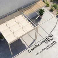 Outsunny Pergolă Gazebo 3x3 m cu Acoperiș Retractabil, Orificii de Drenaj, Pergolă de Grădină din Poliester și Oțel, pentru Patio, Terasă, Exterior, UV30+, Bej(m-5)